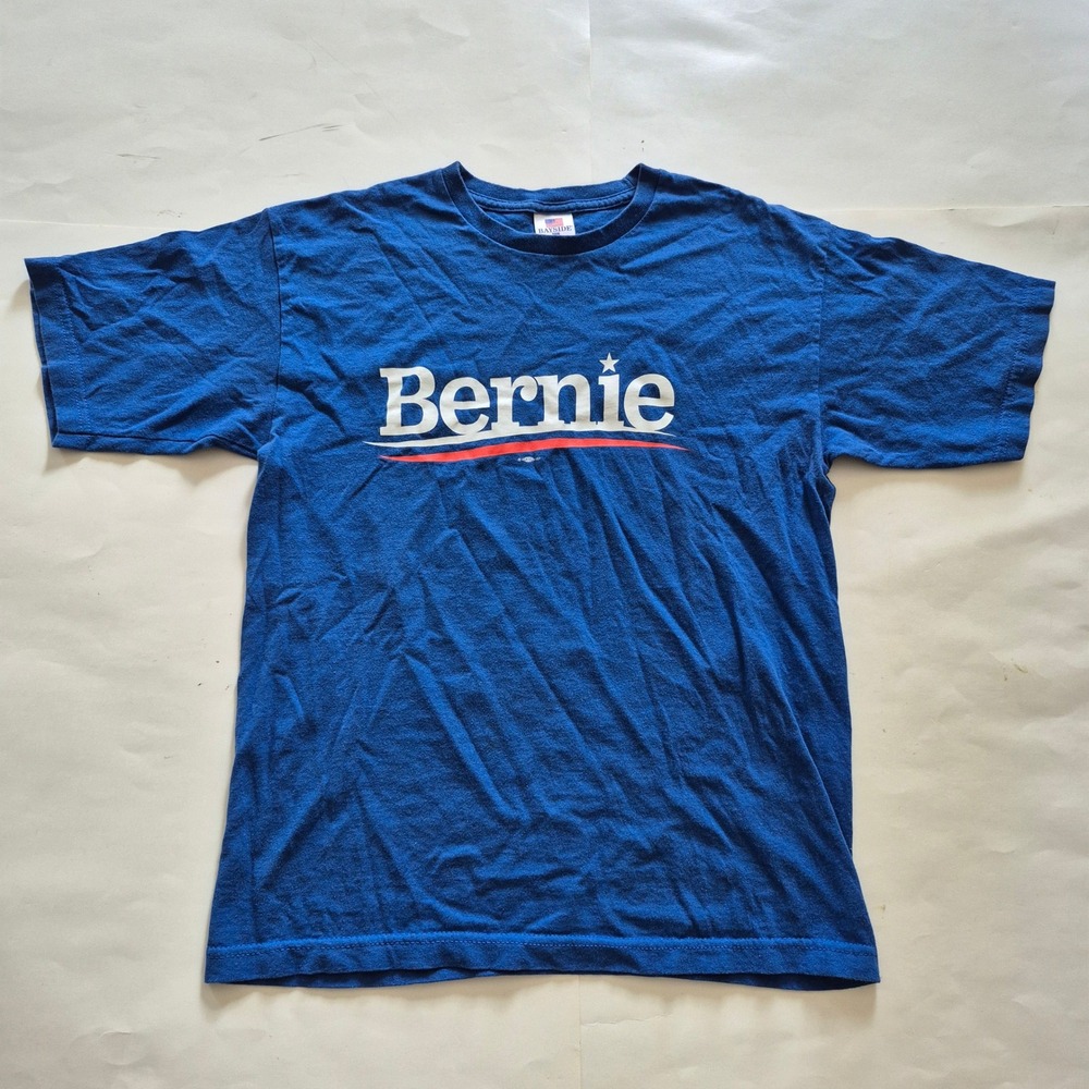 Bayside Bernie Sanders 2016 Campaign T-Shirt Blue Mens Medium Made in USA